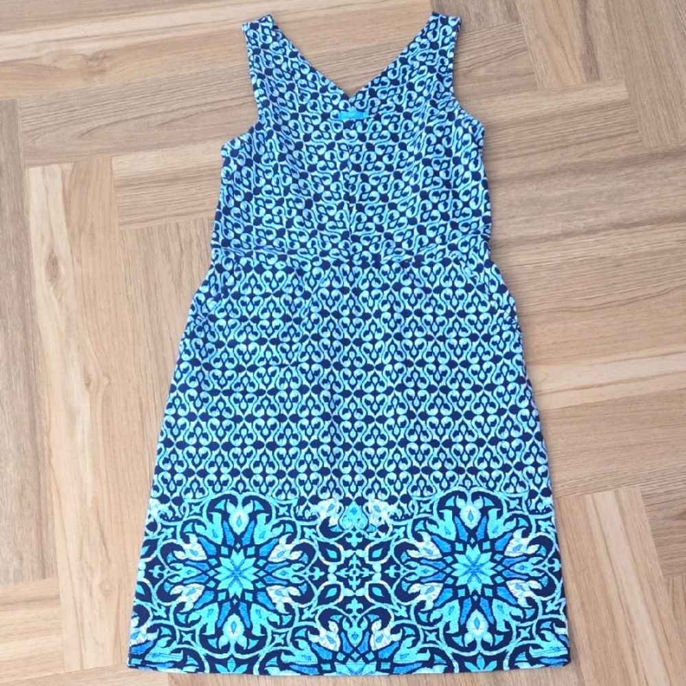 J MCLAUGHLIN Blue Patterned Sleeveless Dress Small